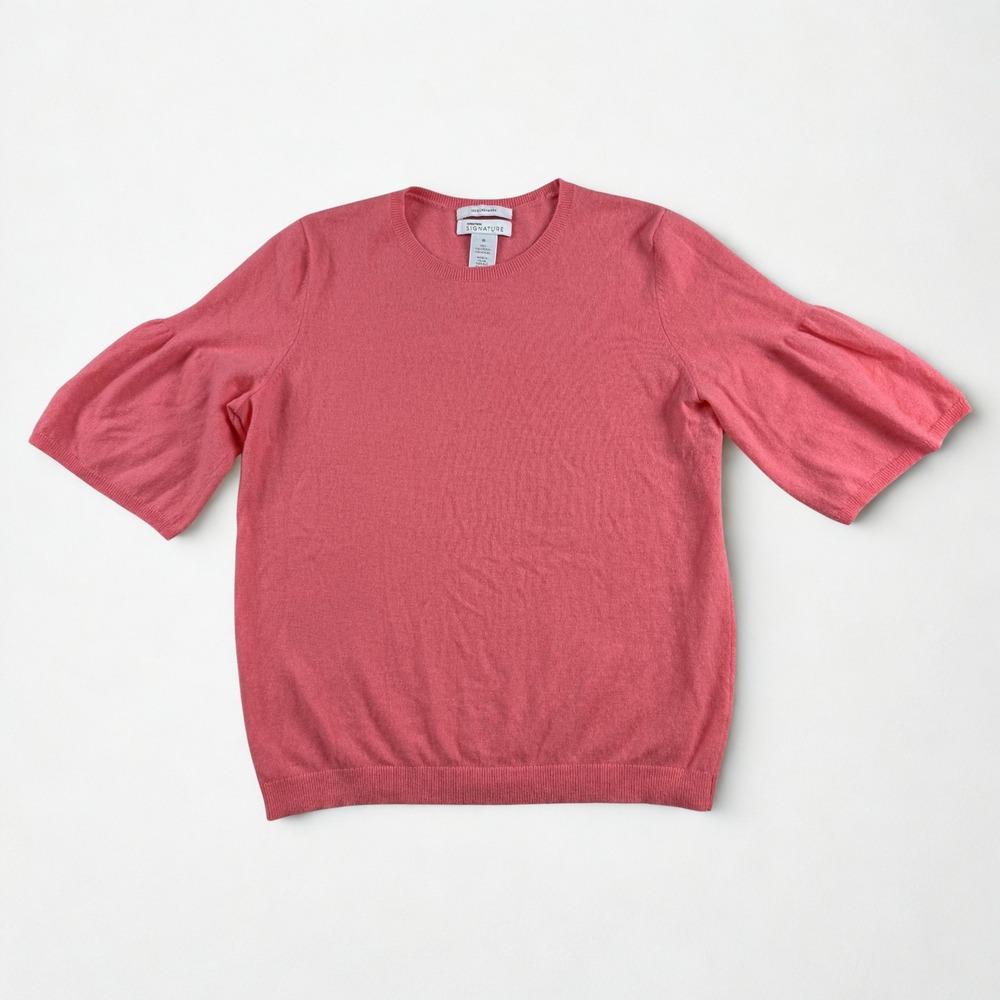 Spring Cashmere Sweater Womens M Pink Bell Sleeve Crewneck Nordstrom Signature